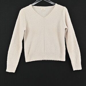 Debut Textured V Neck Sweater Womens Size S Cream Pullover Knit Cozy Casual Boho